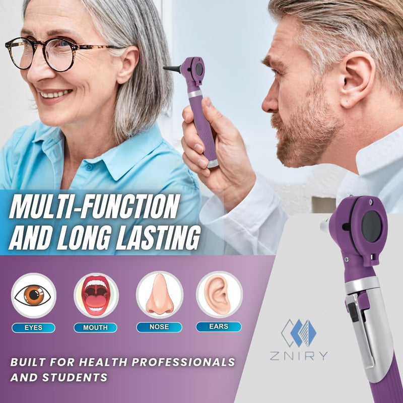 Fiber Optic Mini Otoscope - Ear Scope with Light for Infection Detection, Wax Removal, and at-Home ENT Exams (Purple Color) - BeesActive Australia