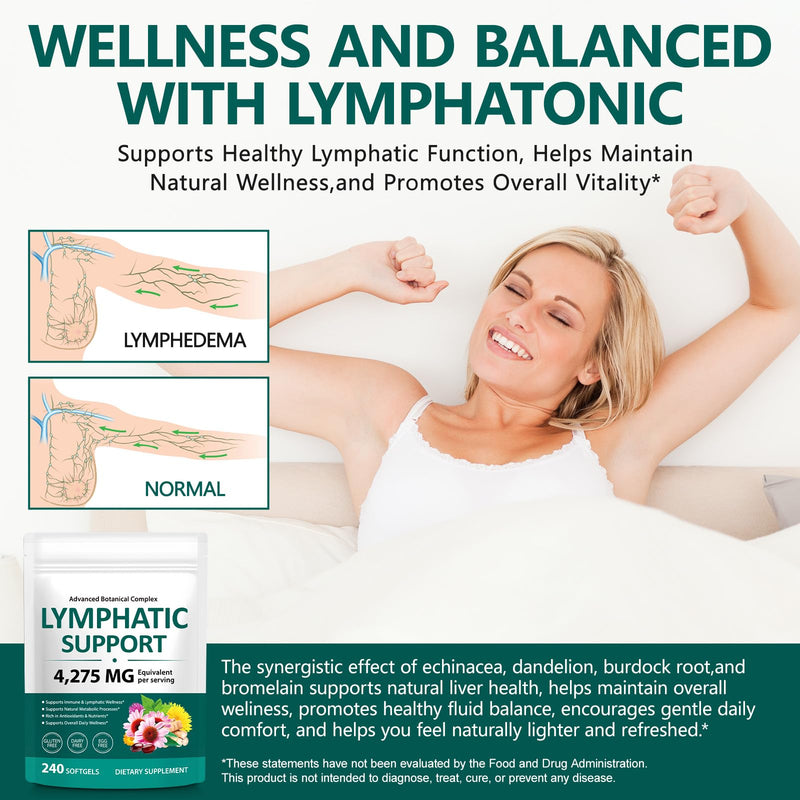 Lymphatic Drainage Supplements, 4275mg Herbal Blend for Immune and Fluid Health for Men Women,with Dandelion, Burdock Root, Echinacea, Turmeric,240 Softgels for Lymph System Balance (Pack of 2) 480 Count (Pack of 1)