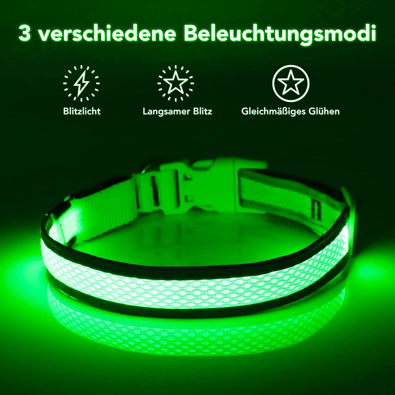Luminous Dog Collar, Colaseeme LED Dog Luminous Collar, Waterproof Dog Collar, Luminous, Dog Luminous Collar, Rechargeable for Pet Night Walking Safety, Green L Large (15.4"-23.6"/39-60 cm) - BeesActive Australia