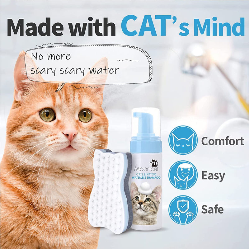 Mooncat Waterless Cat Shampoo+Cat Brush, Licking Safe Dry Shampoo for Cats, No Rinse Foam Cat Bath, Grooming for Cat, Kitten Sensitive Skin, Dander Reducing, Paraben Free, pH Balanced (5 oz) short hair - BeesActive Australia