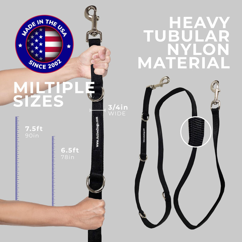 ActiveDogs Hands Free Dog Leash Crossbody 6.5ft - Adjustable 4-Point Hands Free Leash with Service Dog Wrap for Increased Mobility & Training - Strong 3/4" Nylon & Double Stitched, Black 6.5' - BeesActive Australia