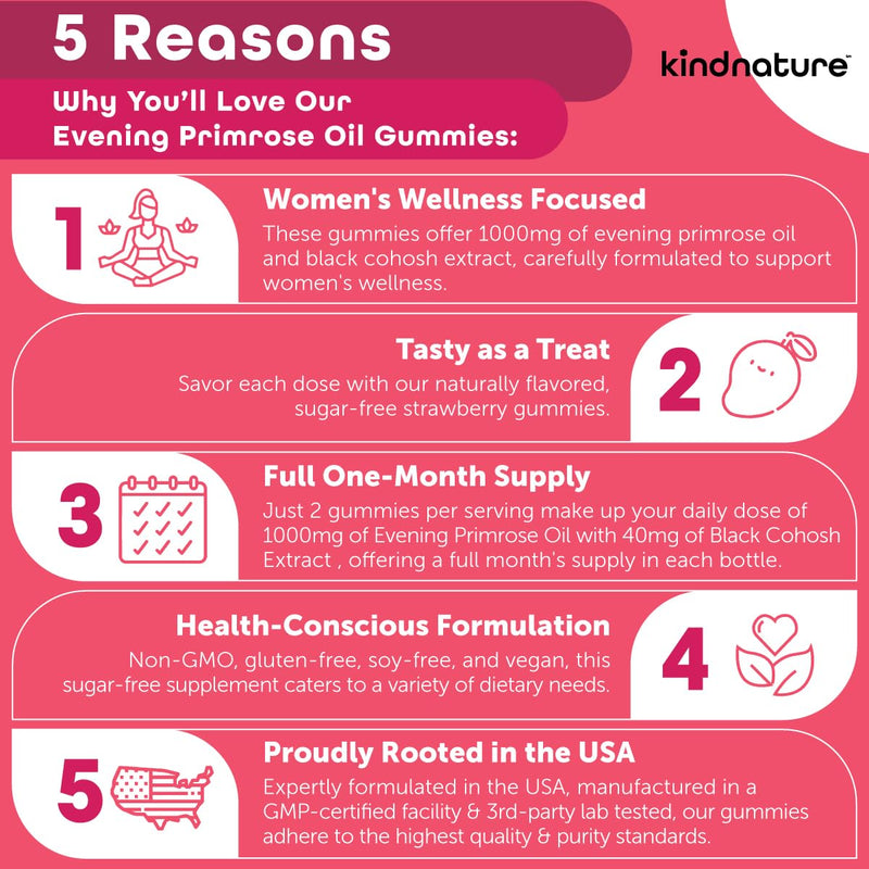 kindnature Evening Primrose Oil Gummies for Women ‚Äì 1000mg with Black Cohosh Extract ‚Äì Hormonal Balance, PMS & Menopause Support ‚Äì Vegan, Sugar-Free, Non-GMO - BeesActive Australia