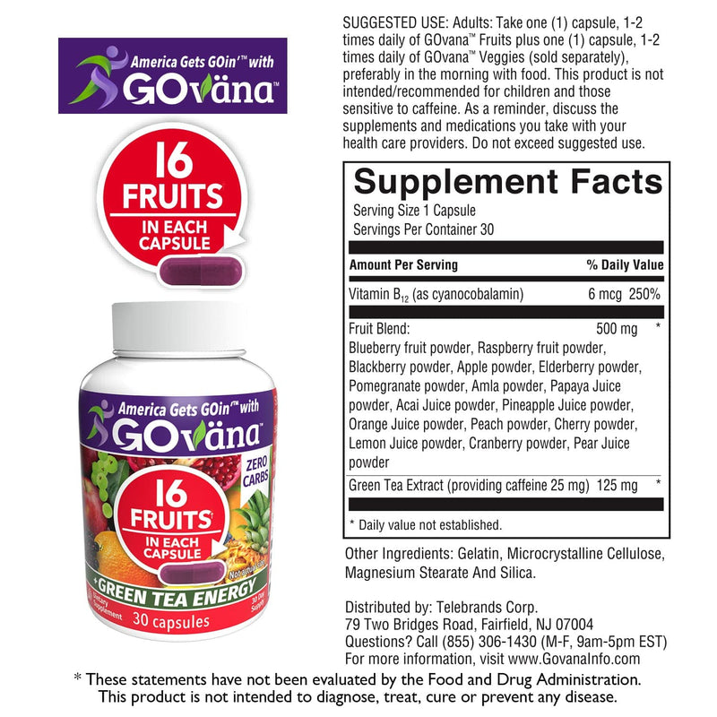 GOVANA Fruits & Veggies Supplement, 16 Fruits & Veggies, Green Tea, B12