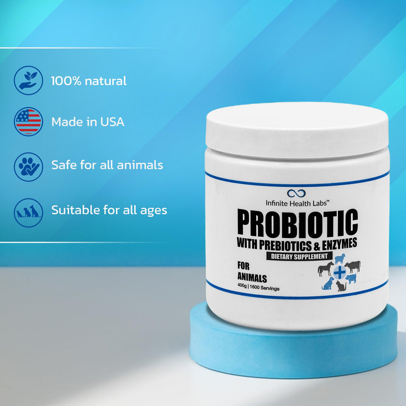 Probiotics for Dogs and Cats - Vet Formulated Pet Prebiotic & Enzyme Powder for Digestive, Gut & Immune Health - 1600 Servings (400 g) 400 g - PawsPlanet Australia