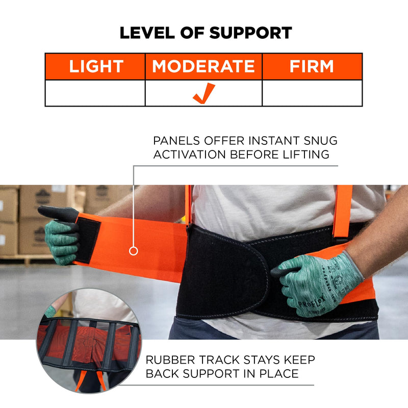 Ergodyne ProFlex 100HV Back Support Brace, High Visibility Support Belt, 8" Spandex Material, Removeable Straps Large