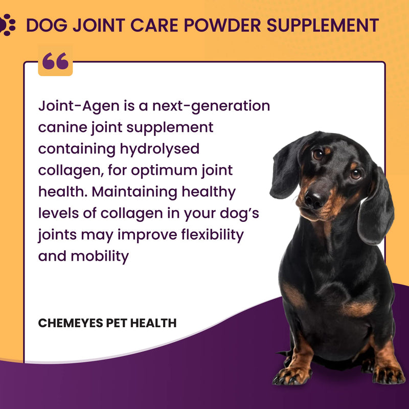 Chemeyes Joint-Agen Hip & Joint Care Powder Supplement for Dogs with Hydrolysed Collagen, Glucosamine, Vitamin-C & Hyaluronic Acid - Promotes Supple & Mobile Joints, Hip & Joint Support - 250g 250