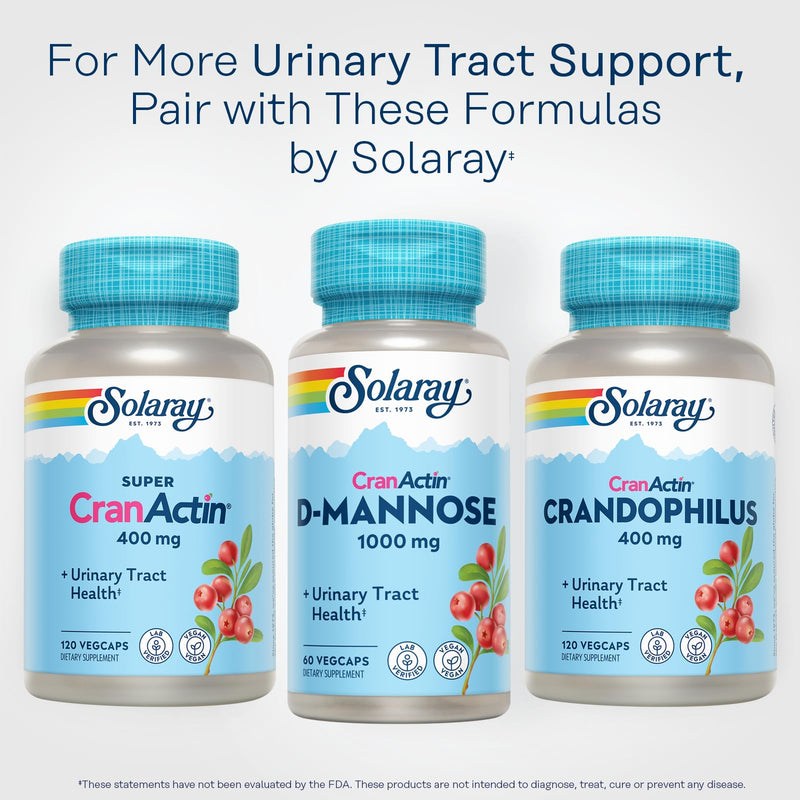 SOLARAY D-Mannose with CranActin Cranberry Supplement 400mg, Urinary Tract Health & Bladder Support Capsules with Vitamin C for Immune Function, Vegan, 60 Day Guarantee, 30 Servings, 60 VegCaps 60 Count (Pack of 1) - BeesActive Australia