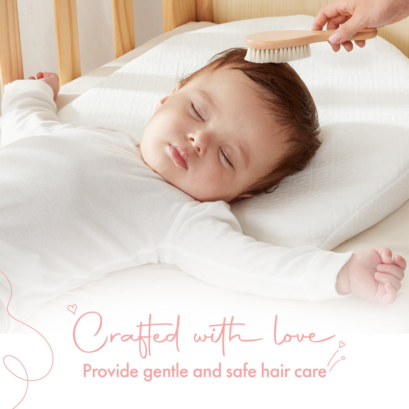 MYZI Baby Hair Brush Set ‚Äì Baby Brush and Comb Set Newborn, Baby Comb and Brush Set Boy and Girl, Newborn Hair Brush and Newborn Comb - Baby Gift Set Cream