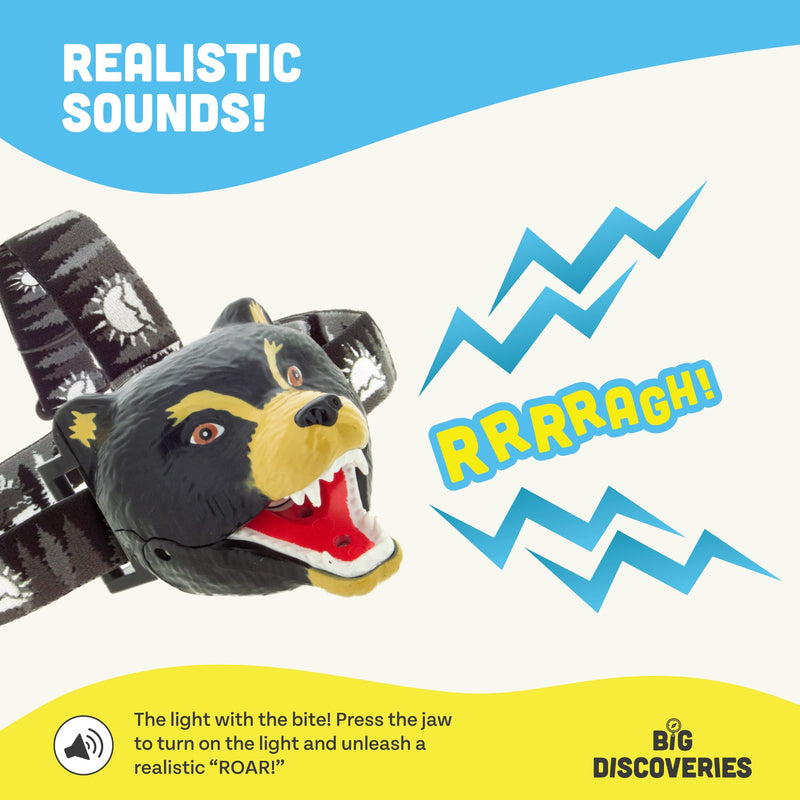 Big Discoveries Bear LED Headlamp - Bear Headlamps for Kids | Multiple Styles Available | Animal Toy Head Lamp Flashlight for Boys, Girls, or Adults | Head Light for Camping, Hiking, Party, or Reading Grizzly Bear