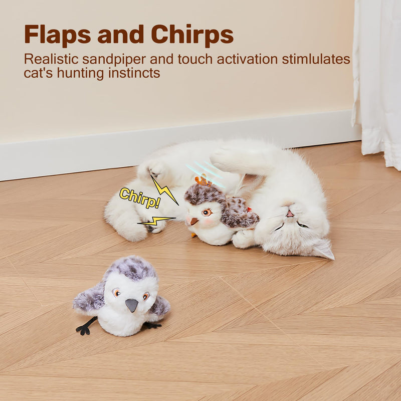Potaroma Cat Toys 2 Pcs Flapping Sandpiper Pair-Mate, Lifelike Birds Chirp, Chargeable Touch Activated Kitten Toy Interactive Cat Kicker Exercise, Catnip Toys for All Breeds Piper Couple - BeesActive Australia