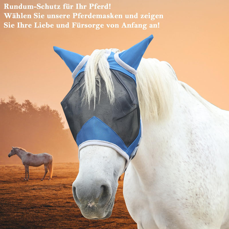 Gallopoff Horse Fly Mask, Horse Mask with Ear Protection, Breathable Mesh Blue Cob - BeesActive Australia