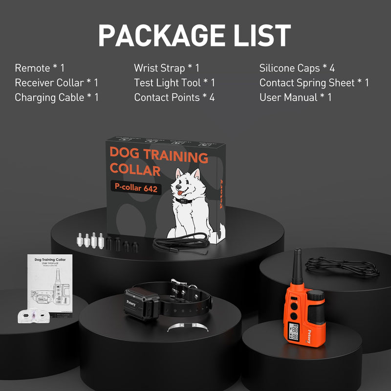 Petory Dog Training Collar with Remote – 4000Ft,Waterproof & Rechargeable Static Collar for 10-120lbs Dogs, Adjustable Beep, Vibration, Safe Static, and Boost Static for Effective Training Orange One Collar - BeesActive Australia
