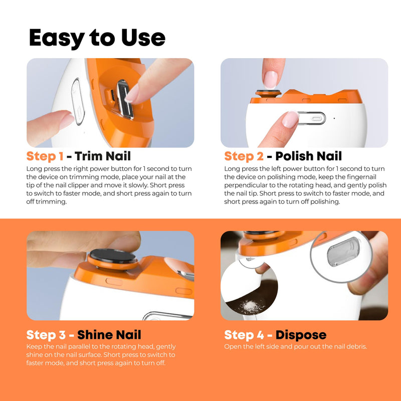 Electric Automatic Nail Clipper Trimmer - 2 in 1 Rechargeable Fingernail File Grinder Cutter for Baby Adults Seniors - Multifunctional Manicure Polisher with LED for Trimming Polishing Nails 1-pack - BeesActive Australia