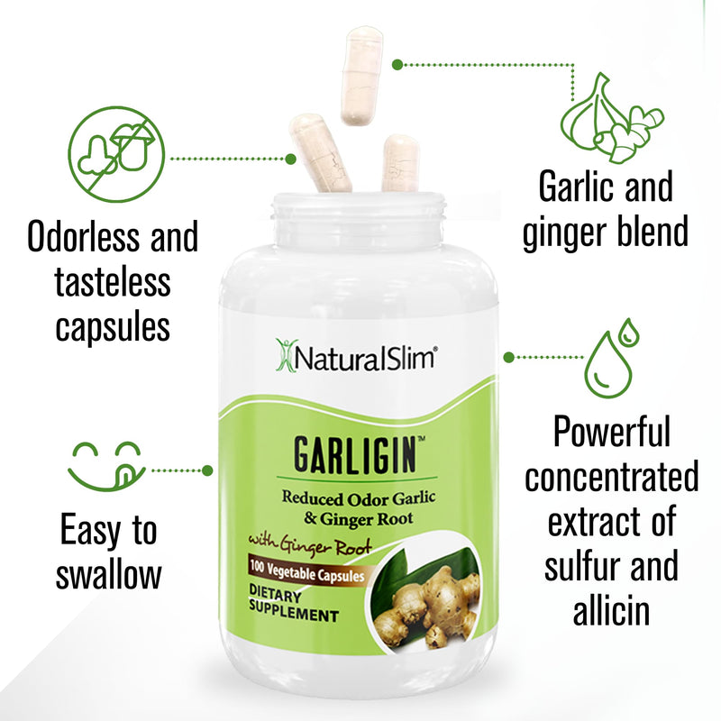 NaturalSlim Garligin Odorless Garlic Supplement with Ginger for Immune Support, Metabolism Booster, Supports Natural Body Balance & Improves Digestion - 100 Capsules - BeesActive Australia