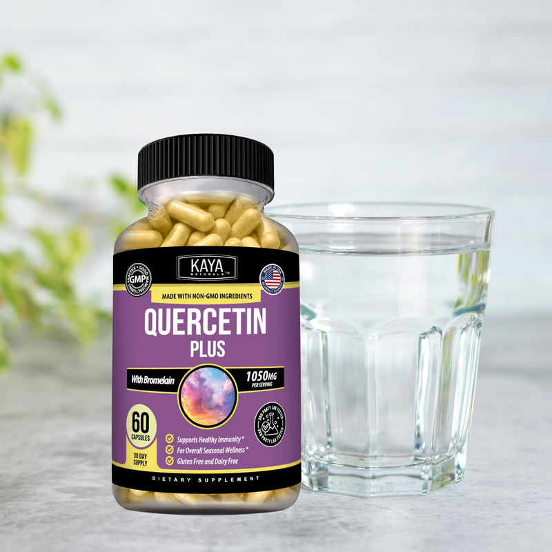Kaya Naturals Quercetin with Bromelain & Zinc, 1,050 mg, 60 Capsules | Quercetin 800 mg - Bromelain 200 mg - Zinc 50 mg, Seasonal Wellness & Immune Support, Non-GMO, Gluten & Dairy Free