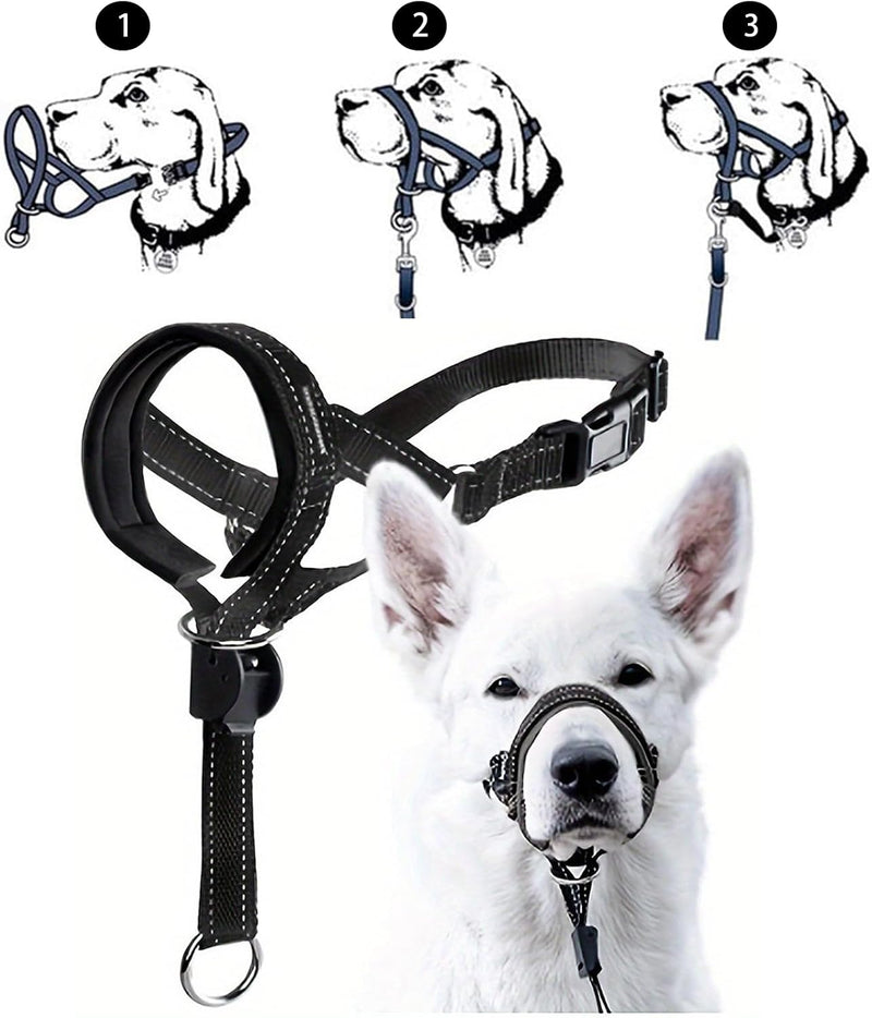 Adjustable Dog Head Halter with Safety Strap, Soft Padded Dog Head Collar for Small Medium Large Dogs, No-Pull Dog Harness for Training and Walking (Large, Black) L