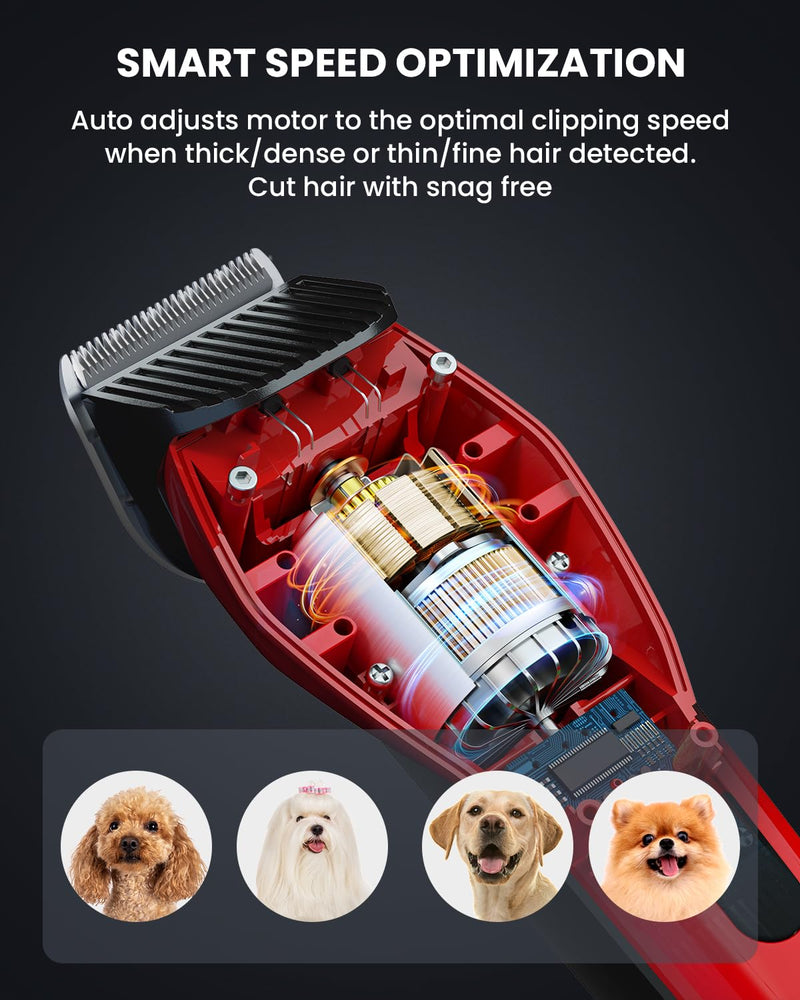 DOG CARE Smart Dog Clippers, Cordless Grooming Clipper Kit with Heatproof Blades, LED Display, 3 Speeds, Auxiliary Light, Rechargeable Heavy-Duty Professional Pet Hair Trimmer Shaver for Dog Cat Red - BeesActive Australia