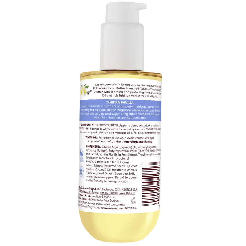 Palmer's Tahitian Vanilla Body Oil, Cocoa Butter Formula (6.5 Fl Oz) | Shea Butter & Vitamin E provide 72-hour hydration to protect, soothe dryness & soften skin. Dermatologist approved. 6.5 Fl Oz (Pack of 1)