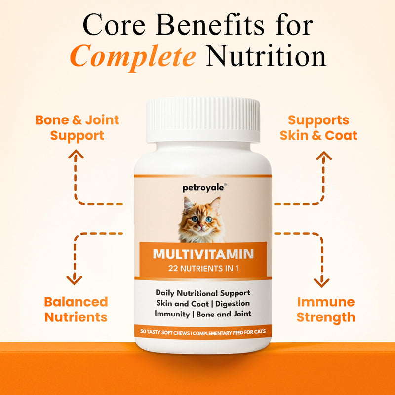 Petroyale 22 in 1 Multivitamin Chews for Cats- Cat Multivitamins Chewable with Taurine, Probiotics, Joint Support, Skin & Coat, Immune Health - Cat Daily Multivitamin for All Breeds - 50 Soft Chews 50 Chews