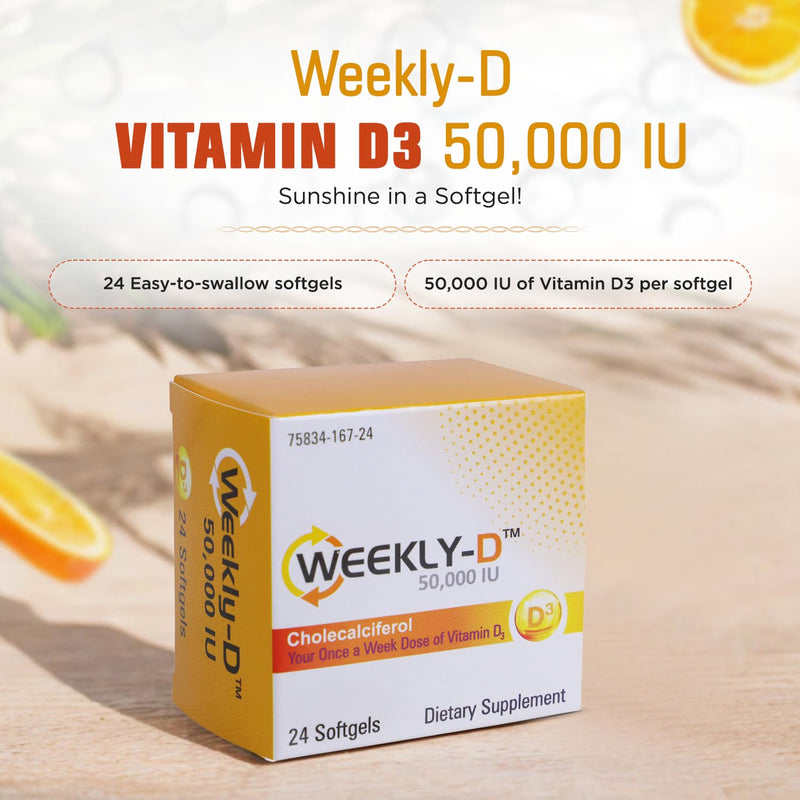 Nivagen Weekly-D Vitamin D3 50,000 IU (Cholecalciferol) | Once-Weekly High Potency Softgels | 24 Softgels | Supports Bone, Muscle & Immune Health | Easy to Swallow | Non-GMO, Gluten Free | Made in USA