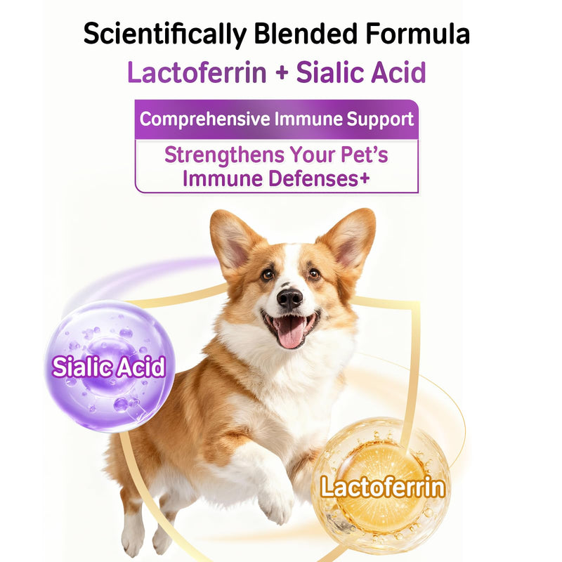 Lactoferrin & Sialic Acid for Dogs & Cats – with Astragalus Polysaccharides & BB536 Probiotics, Immune & Digestive Support for Senior Pets & Weaning Puppies/Kittens, 90 Softgels