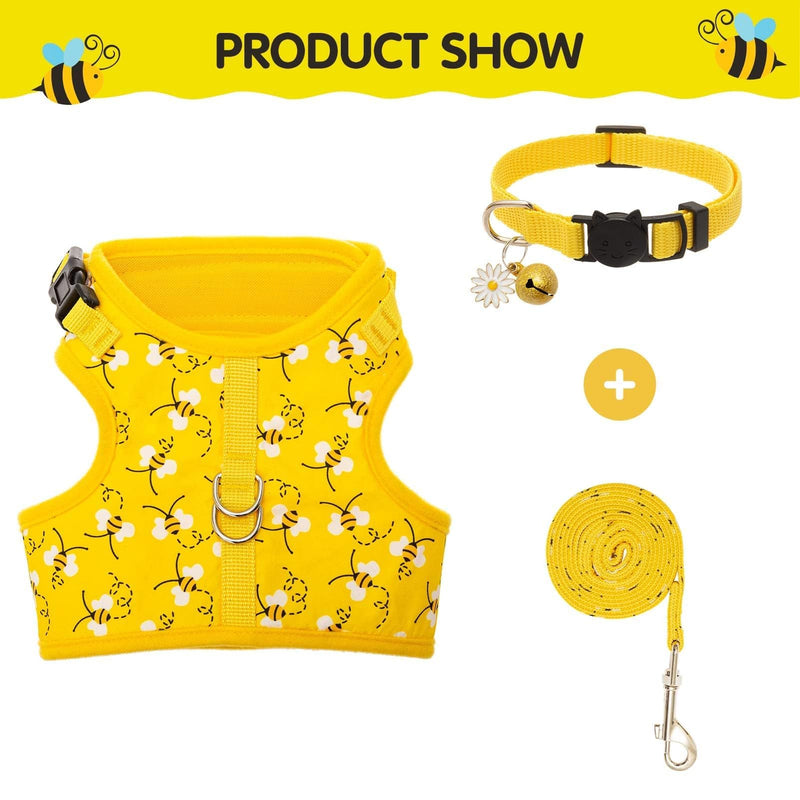 Cat Harness with Leash and Collar for Walking - Escape Proof with 59 Inches Leash - Adjustable Soft Vest Harnesses for Medium Large Cats Bee - BeesActive Australia