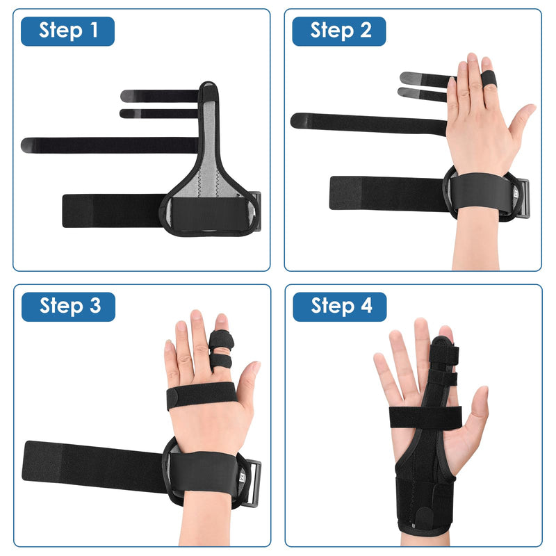 Full Trigger Finger Splint - Hand and Wrist Brace Support for Sprains, Pain Relief, Arthritis, Tendonitis, Fractured Finger - Adjustable Locking Straightener Medium