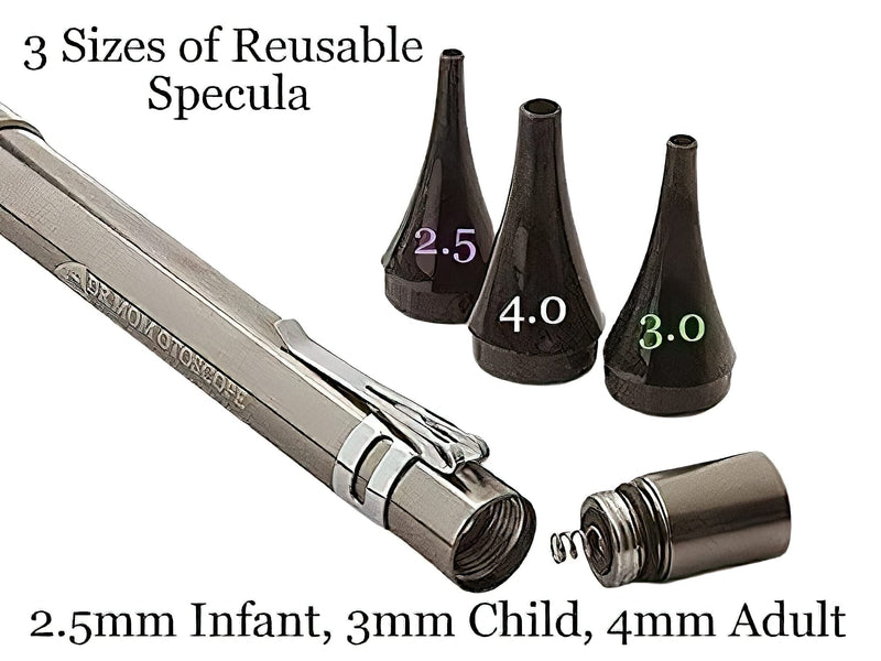 Third Generation Dr Mom Slimline Stainless LED Pocket Otoscope with Soft White Natural Hue Light Spectrum in Clamshell Packaging - BeesActive Australia