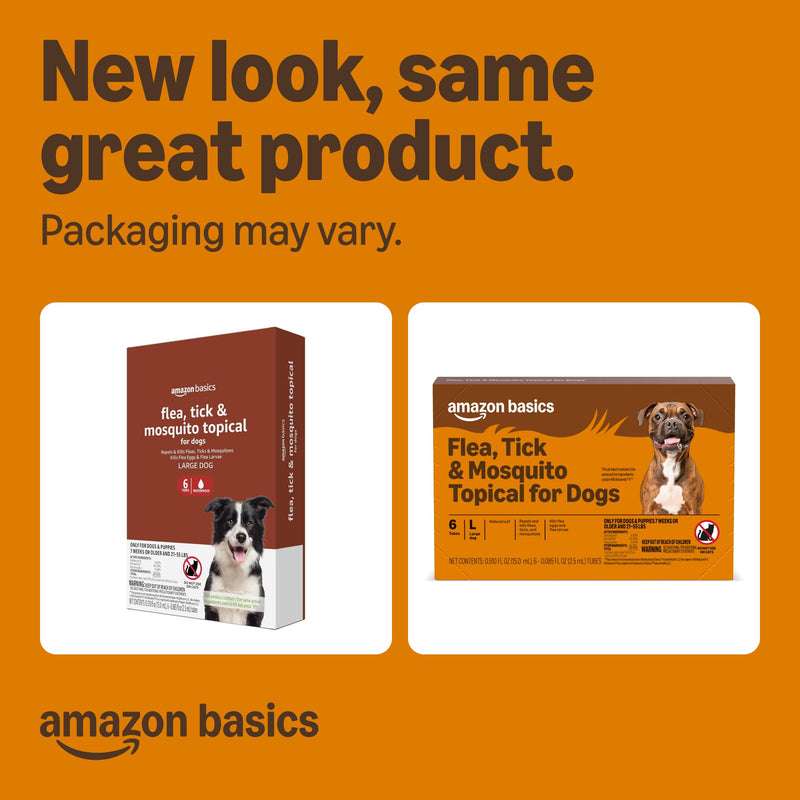 Amazon Basics Preventative Flea, Tick & Mosquito Topical Treatment for Large Dogs (21-55 pounds), 6 Count, Packaging May Vary Large Dogs (21 - 55 lbs)