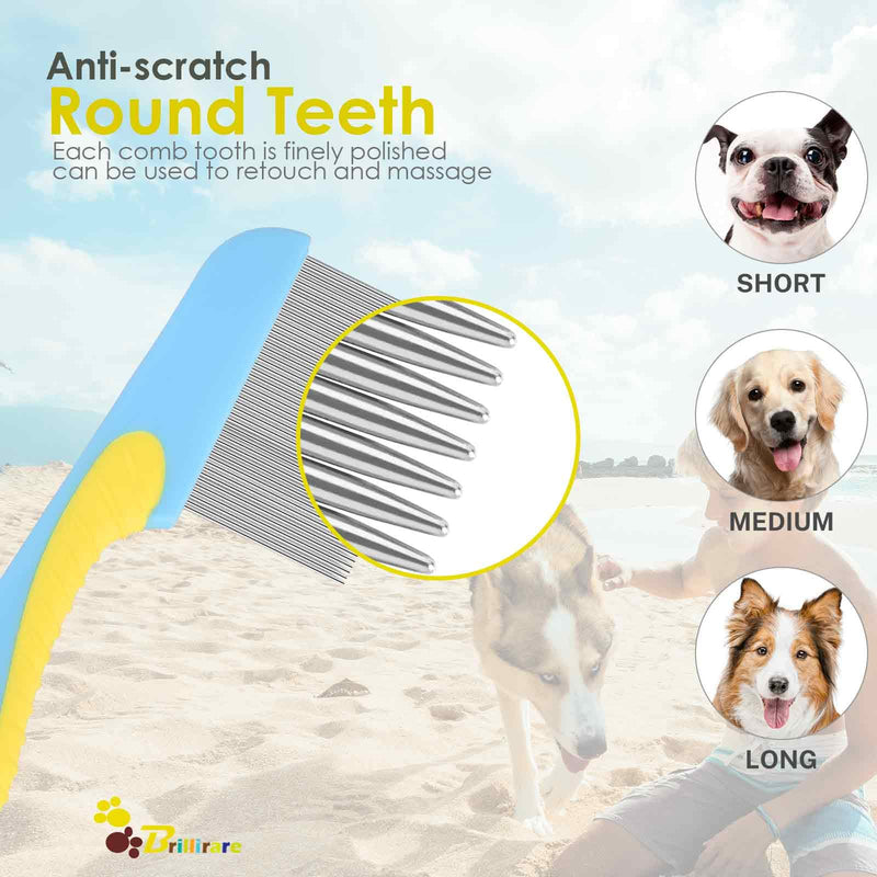 4 Pack Flea Lice Comb, Stainless Steel Dog Cat Grooming Combs with Rounded Teeth, 2-in-1 Double Sided Professional Pet Tear Stain Remover, Dematting Tool for Small, Medium & Large Pets - BeesActive Australia