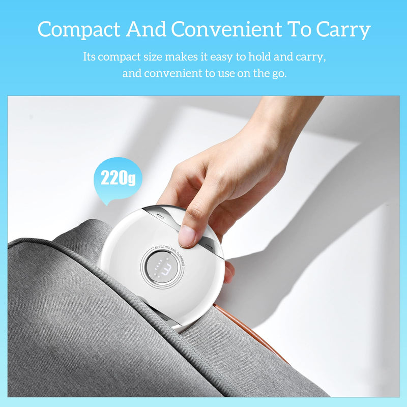 【3 Speeds】 Alinsea Electric Nail Clipper,Electric Automatic Nail Clipper with LCD Digital Display,Safety Electric Trimmer for Baby Seniors and Adults,White/Clear White/Clear