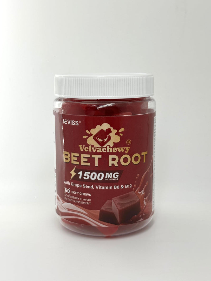 Super Beet Chews 1500mg, 5 IN 1 Beet Root Nitric Oxide Supplement, 60 Cts | Beet Root Gummies w/ Grape Seed, L-Citrulline, Vitamin B6 & B12 for Healthy Blood Circulation & Energy Boost, Sugar Free