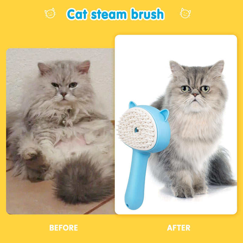 Cat Steam Brush 3 in 1 Pet Hair Grooming Tool Supply for Shedding With Soft Silicone Bristle Release Button for Short Hair Cats & Dogs Hair Removal - BeesActive Australia