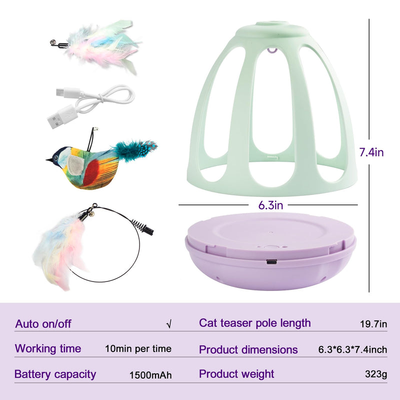 Interactive Cat Toys for Indoor Cat Feather Toys,Automatic Chirping Swing Kitten Toys for Cats Self Play,Flapping Bird Cat Toy,Rechargeable,Birdcage Cat Teaser Toy - BeesActive Australia
