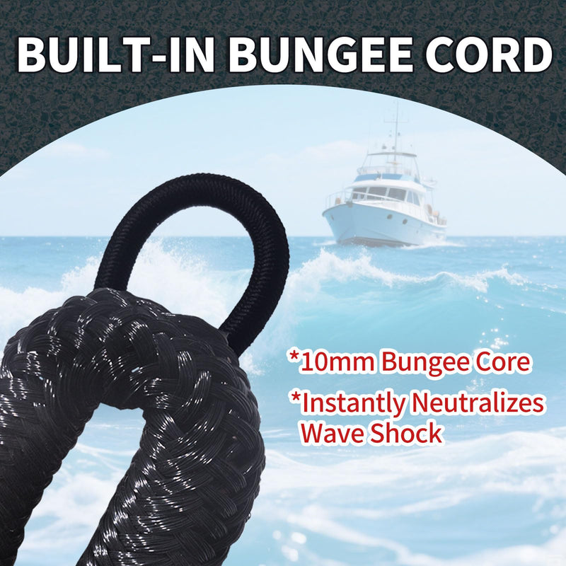 Black Bungee Dock Lines 2-Pack with Double Hooks & Floating Tubes – Heavy Duty Boat Ropes for Jet Ski, Pontoon, Kayak – 4ft to 6ft, 316 Stainless Steel, Shock Absorbing black - BeesActive Australia