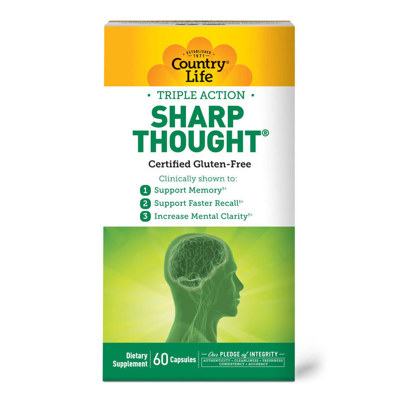 Country Life Sharp Thought Phosphatidylserine with DHA, 60 Capsules | Sharp-PS Gold with 100 mg phosphatidylserine and 8 mg DHA per capsule for cognitive support 60 Count (Pack of 1)