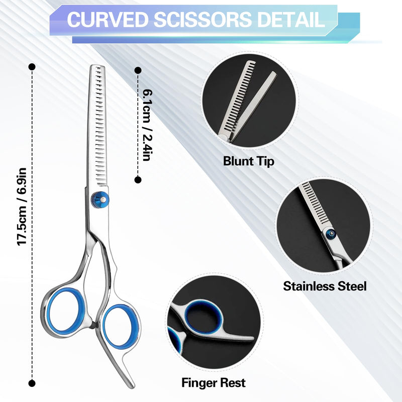 FINEASY Dog Scissors Set, Curved Dog Scissors, Grooming Scissors for Dogs and Cats, Includes Thinning Scissors, Curved Scissors, Grooming Comb, Stainless Steel Grooming Scissors for Dogs and Cats (Blue) - BeesActive Australia