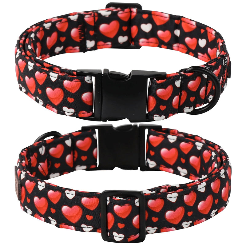 Lionet Paws Valentine's Day White Dog Collar, Cute Heart Black Dog Collar for Medium Dogs, Adjustable Cotton Love Pet Collars for Small Medium Dogs Medium (Pack of 1) Black Hearts - BeesActive Australia