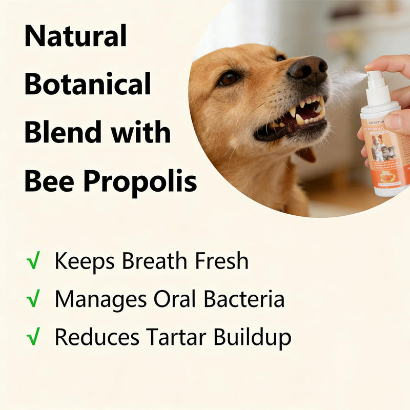 Bee Propolis Spray for Dogs & Cats, Oral Care Spray to Soothe Gums & Freshen Breath, Plant-Based Formula with Calendula & Aloe Vera, 3.4 fl oz for Daily Dental Health Support