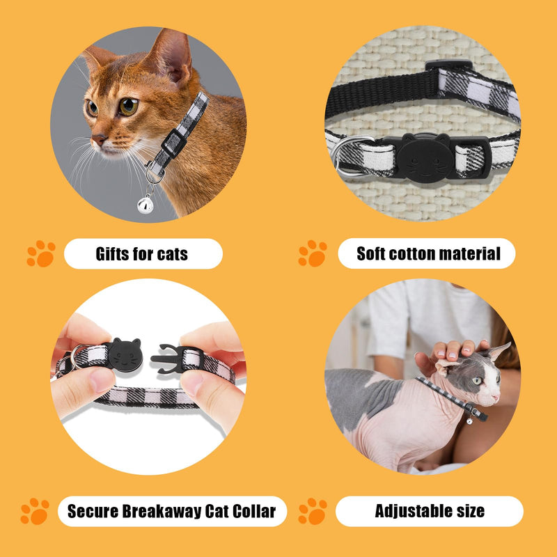 2 Pack Breakaway Grid Collar with Plastic Buckle, Cat Collar with Bell, Adjustable 8-12 Inch Safe Kitten Collars Charms, Nylon Safety Buckle Kitten Collars (Black and White Color Matching) - BeesActive Australia