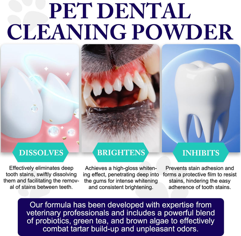 Dog Teeth Cleaning Powder - Dog Dental Powder - Dog Breath Freshener - Targets Tartar & Reduces Plaque & Bad Breath - Teeth Cleaning Made Easy Eliminate - Formulated for Small, Medium, Large Dogs white - BeesActive Australia