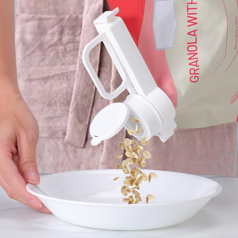 Bag Clips with Pour Spout, 3 Pcs Food Bag Sealing Clip with Pour Spout, Reusable Bag Clips for Food, Liquid, Flour, Snack, Baby/Cat/Dog Food Storage Organization White 3pcs - BeesActive Australia