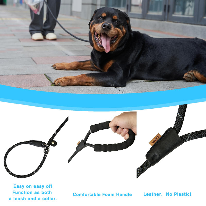 Slip Lead Dog Training Leash, Comfortable Padded Handle, Strong Rope for Large, Medium Dogs, No Pull Leash with Reflective Thread (Black, Small(1/4" - 6FT) Small(1/4" - 6FT） Black - BeesActive Australia