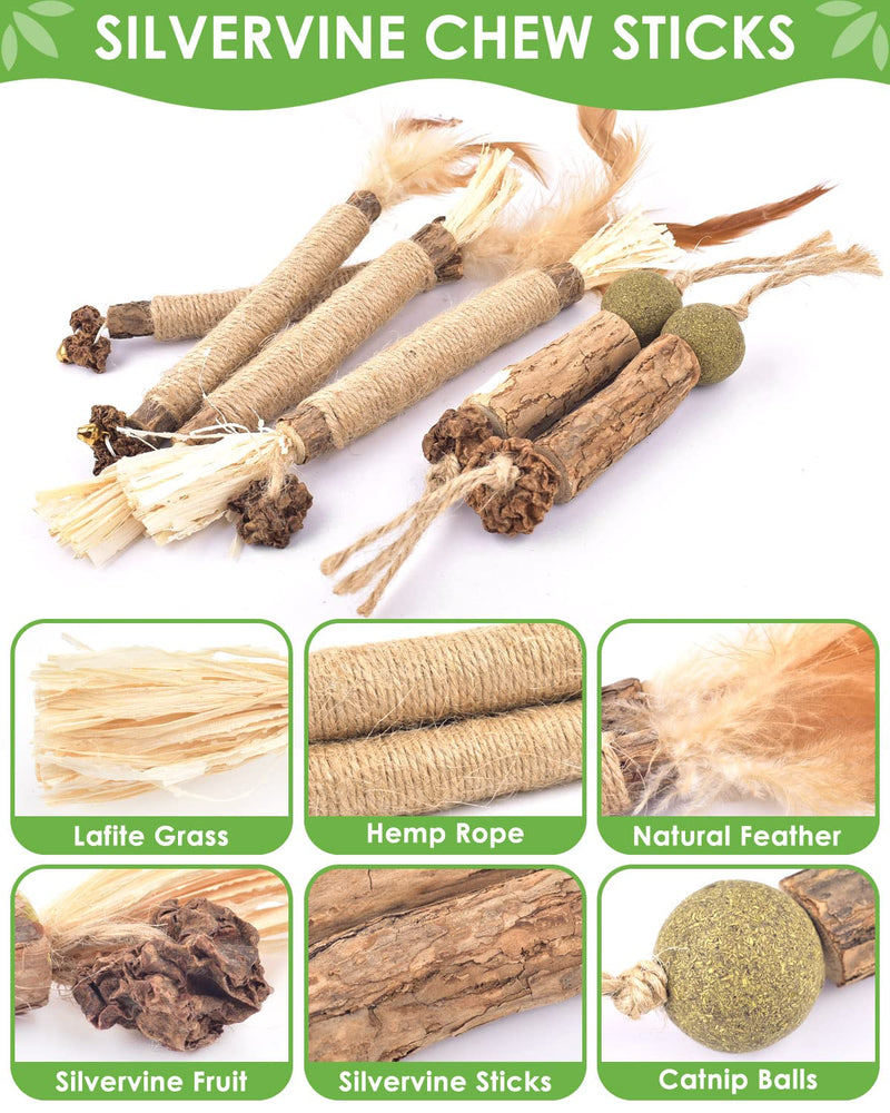 TINDTOP Catnip Chew Toys for Cats, 12 Pack Natural Silvervine Sticks for Kittens Teeth Cleaning, Matatabi Dental Care, Increase Appetite, Calm Cat Anxiety and Stress, Aggressive Chewers Cat Dental Toy - BeesActive Australia