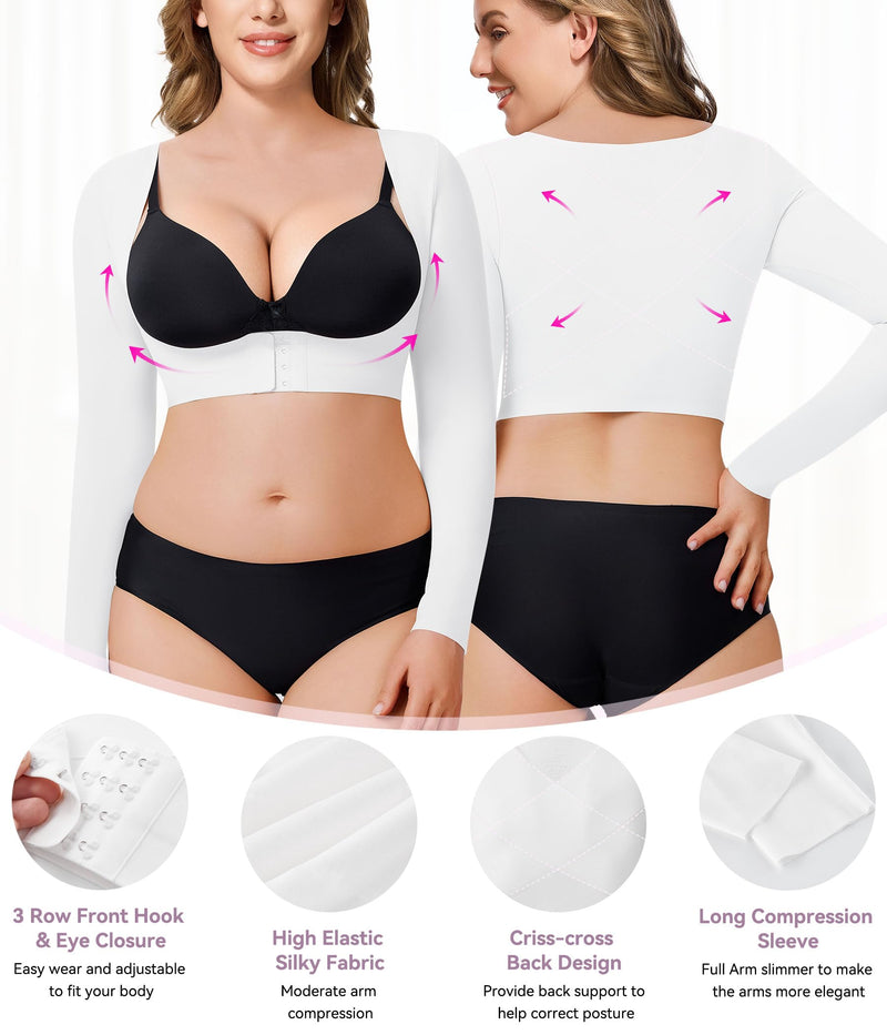 YERKOAD Arm Shapers for Women Flabby Arms Post Surgery Compression Sleeves Arm Faja Front Closure Shapewear Tops 3X-Large White
