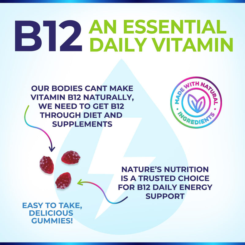 B12 Energy Gummies - 4500 mcg Vitamin B12 Per Serving - Extra Strength Chewable B12 Supplement for Energy, Metabolism & Immune Support - For Women, Men & Kids - Natural & Berry Flavored - 60 Gummies 60 Count (Pack of 1)