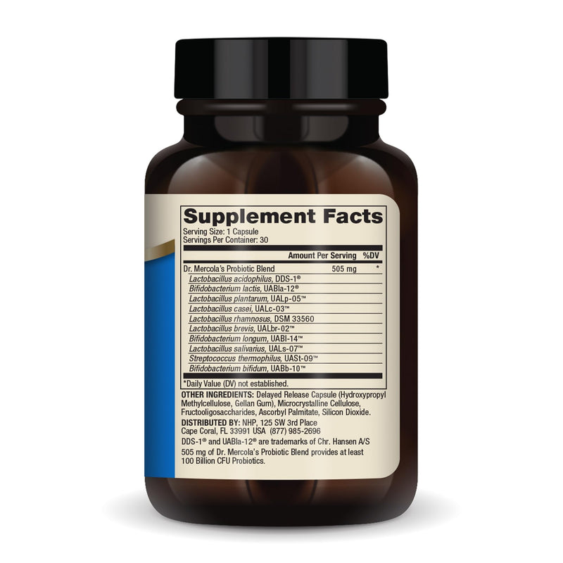 Dr. Mercola Complete Probiotics, 100 Billion CFU, 30 Capsules (30 Servings) | Supports Immune, Digestive, and Gut Health, Contains 10 Probiotic Strains, Non-GMO, Gluten-Free, and Soy-Free
