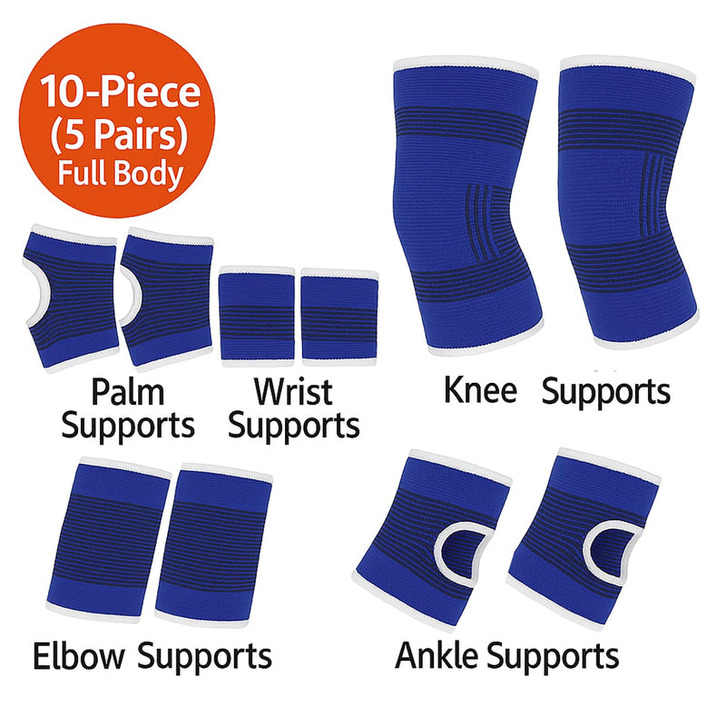 BNYD 10-Piece Compression Support Brace Set for Knee, Elbow, Wrist, Palm & Ankle — Full Body Pain Relief, Sports Injury Protection, Joint & Muscle Support for Men & Women (5 Pairs) - BeesActive Australia