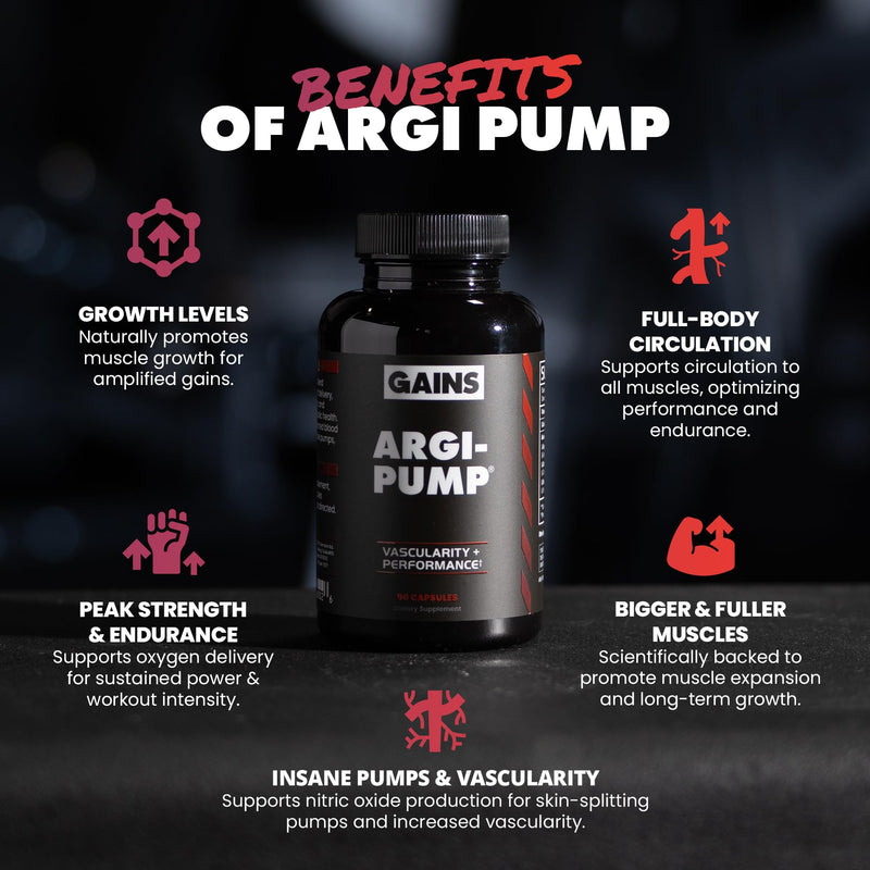 Gains in Bulk L-Arginine Amino Acid Supplement, 90 Capsules | Nitric Oxide Support with L-Citrulline, L-Ornithine, & Vitamin B3, Muscle Pump & Energy, Heart Health Support