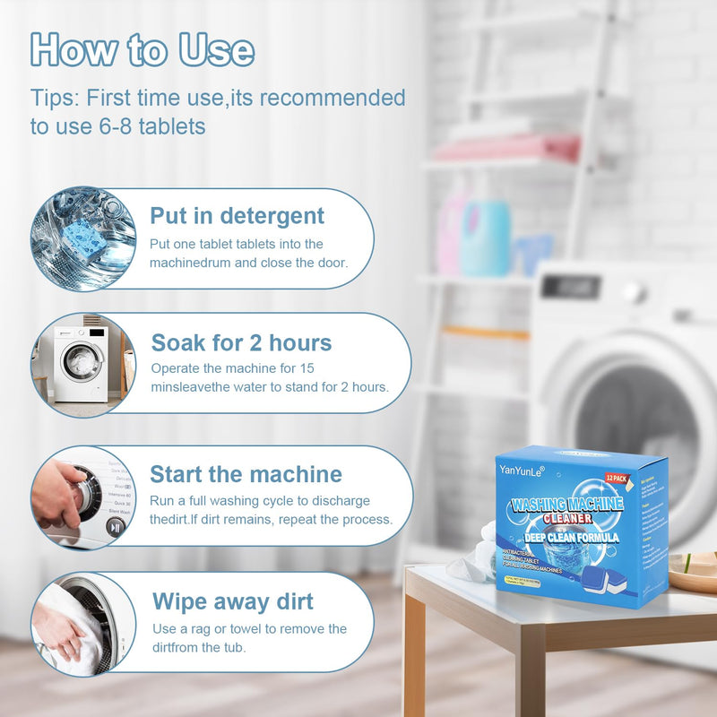 Washing Machine Cleaner, Deodorizer, & Descaler 24-Pack- Deep Cleaning Tablets for HE Front Loader & Top Load Washer, Septic Safe Eco-Friendly - BeesActive Australia